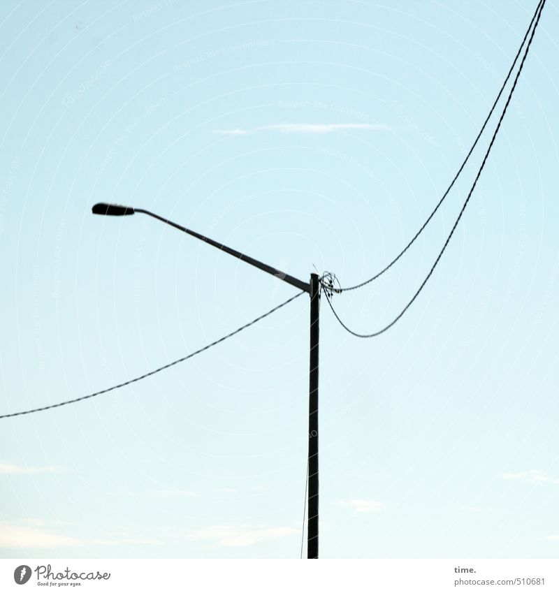 Long line Technology Energy industry Electricity Sky Clouds Manmade structures Transport Street lighting Lamp post Hang Tall Round Thin Elegant Expectation