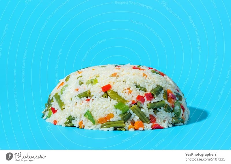 Vegan dish, white rice with a mixture of vegetables isolated on blue background Asian Blue Bright Carrot Chinese Close-up Colour Cooking Copy Space Kitchen cut