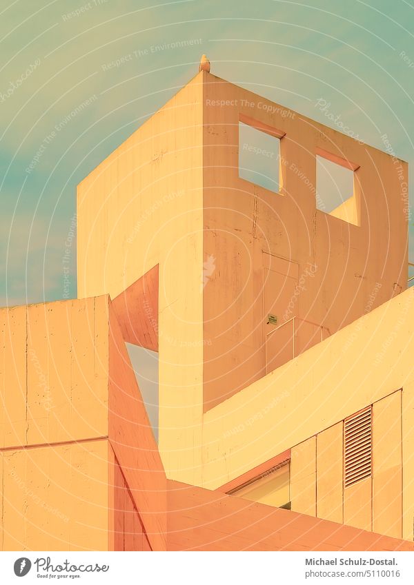 Cubist building corner in surreal fab design minimal graphically colors shape Geometry abstract Abstract Colour Square harmony Cubism edge Corner warm Orange