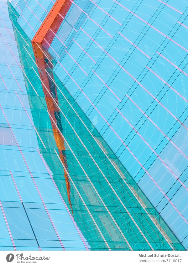 Color reflection on a glass facade minimal graphically colors shape Geometry abstract Abstract Colour Square harmony Facade cut angles lines Line Barcelona Red