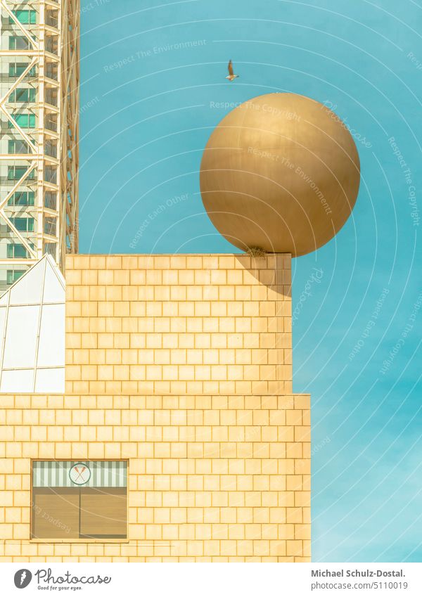 Golden ball on a building ceiling minimal graphically colors shape Geometry abstract Abstract Colour Square harmony Barcelona Sphere Cubism cubistic earth tones