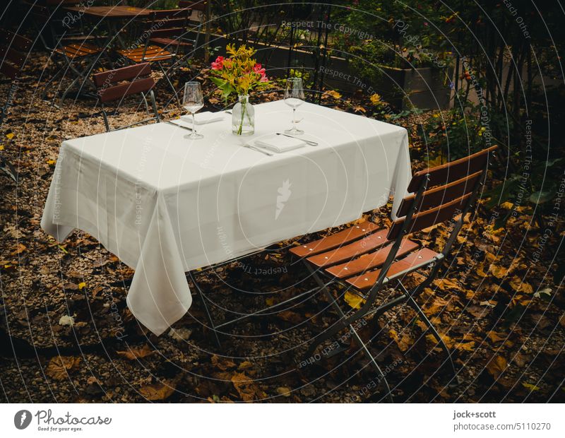 table set with cut flowers laid table Feasts & Celebrations Decoration Bouquet Style Nature Cutlery Napkin Tablecloth Anticipation Lifestyle Restaurant