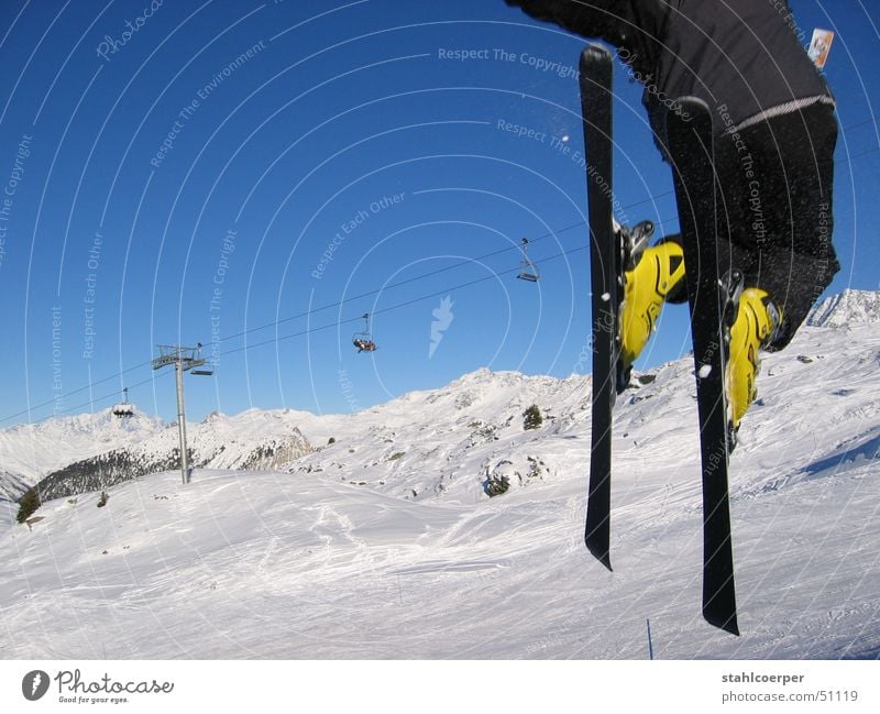 freestyle Winter Jump Trois Vallées Winter sports Power Exterior shot Sports Skiing Flying Snow Blue sky Mountain Alps Joy