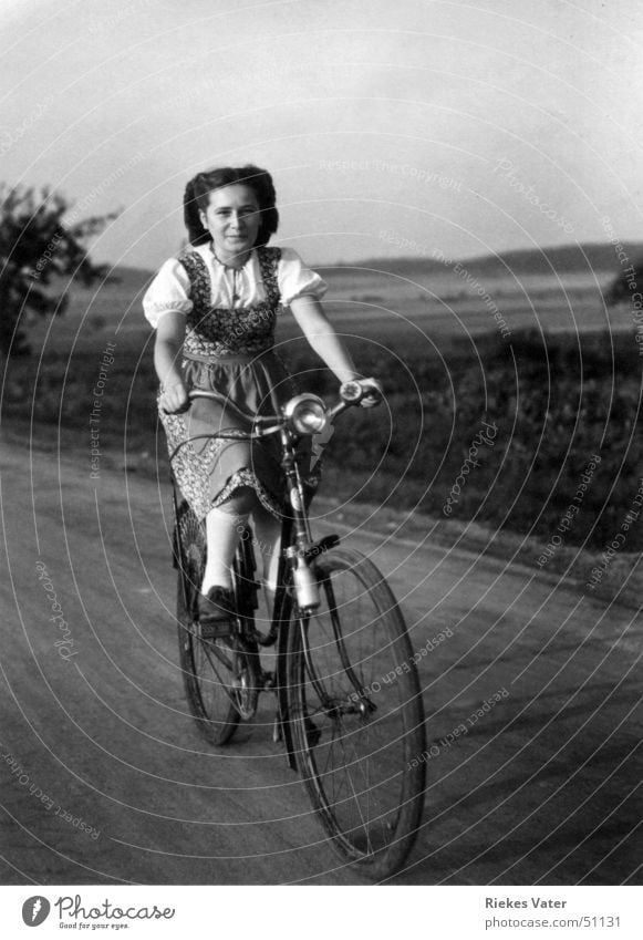 on the bike Sock 1941 Woman Bicycle Footpath Field Apron Blouse Degersen Joy Transport woman.rossmann Laughter ursula ursel