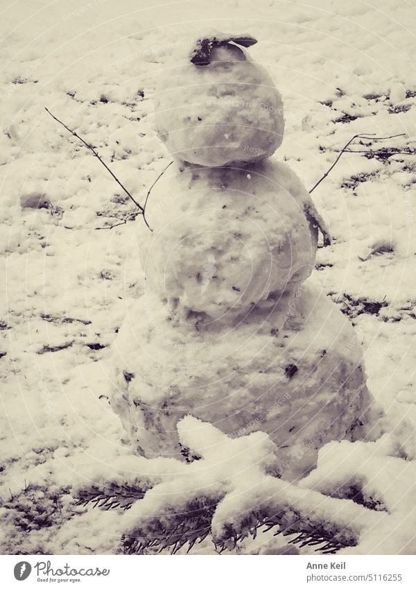 First snow, first snowman in vintage black white Snow Winter Cold Frost White Snowman Exterior shot Seasons Nature
