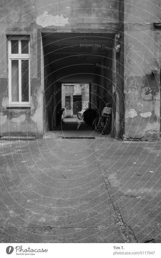Passage to the second backyard Prenzlauer Berg Berlin b/w Trzoska Town Downtown Capital city Black & white photo Exterior shot Deserted Day Old town