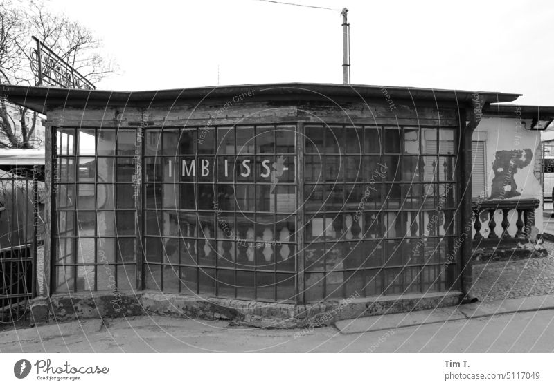 Abandoned snack bar Prenzlauer Berg Snack bar b/w Winter Berlin Town Downtown Capital city Black & white photo Deserted Exterior shot Day Old town