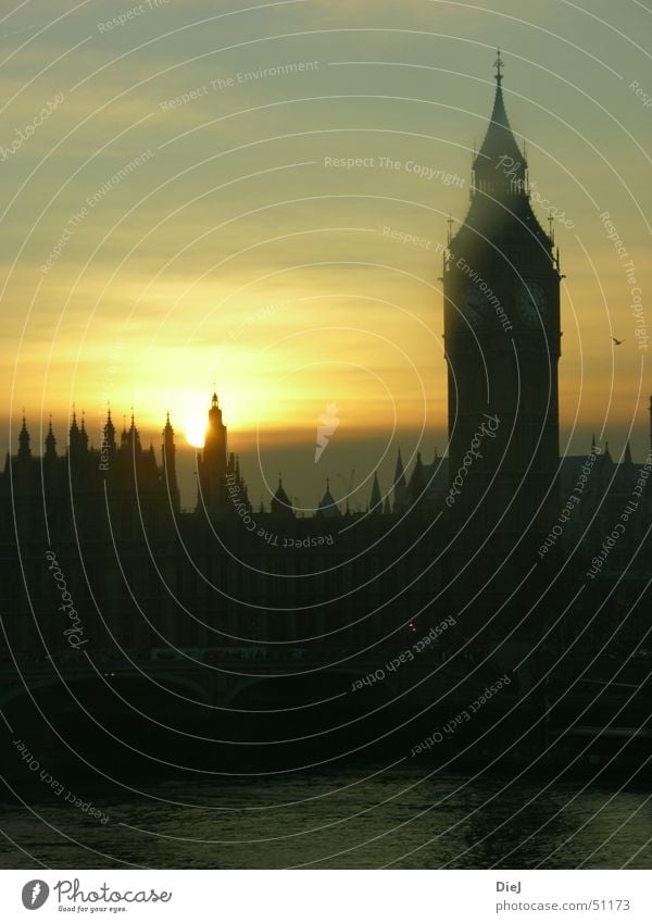 BigBen London Big Ben Sunset Themse Black Yellow Skyline Tower Water Houses of Parliament Silhouette Dusk Spire Famous building Famousness Historic Buildings