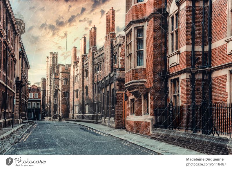 Street in the famous university city of Cambridge in England university town travel touristic Attraction uk Great Britain United Kingdom Town Brick Brick houses
