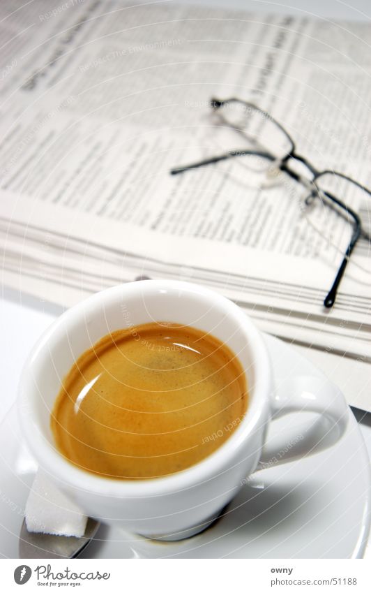 Coffee Current Wake up Café Sugar Newspaper Espresso Eyeglasses Arise Media Business