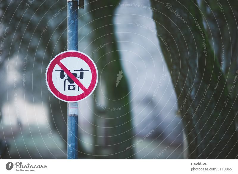 Sign drone flight ban - drones prohibited Drone flight ban forbidden sign Warn Warning sign Clue Signage out Private sphere Prohibition sign