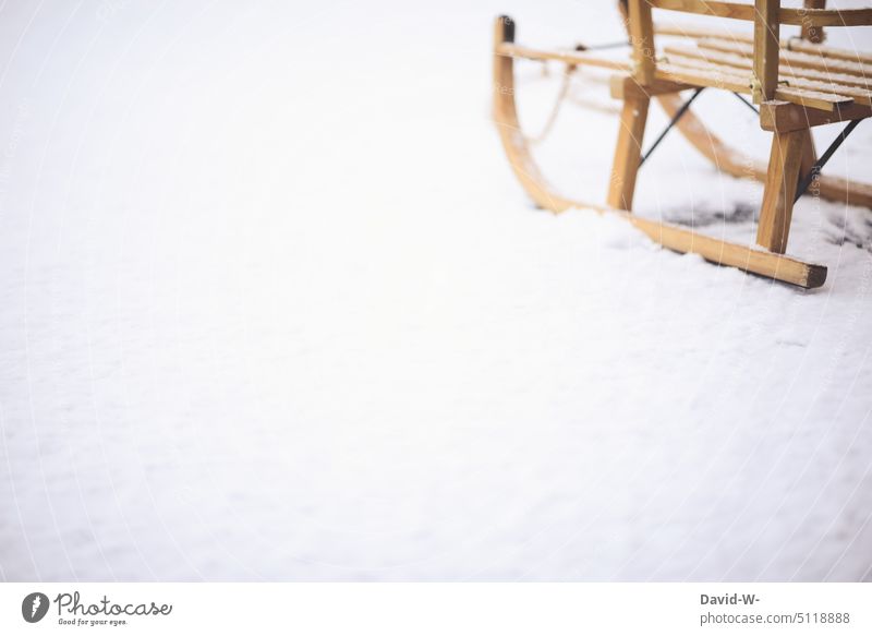 Sledge in the snow Sleigh Snow onset of winter White Winter's day Winter mood Sleigh Ride Joy Weather Cold Copy Space