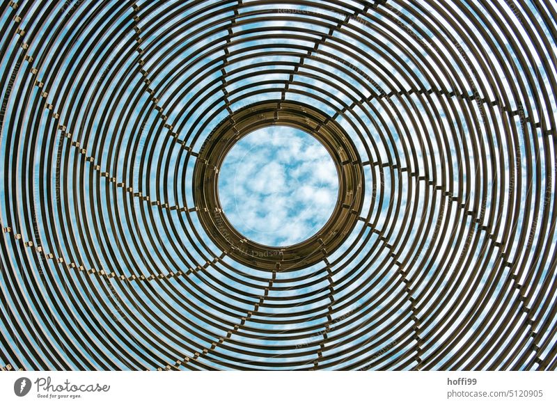 Spiral transparent dome with broken up cloudy sky - in the center the circle Pattern Circle shape Round Opening Sky Source cloud Clouds loosened Abstract Design