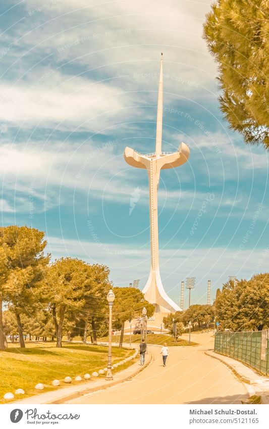 Television tower of Barcelona in pastel colors catalonia Catalonia Montjuic Spain Summer vacation calatrava Architecture comunication olimpic