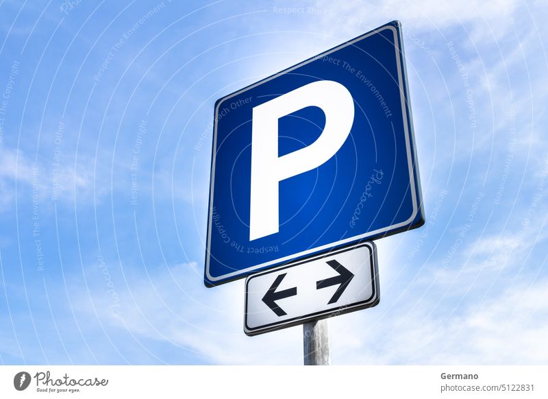 Parking signal Outdoors Arrow background Blank Blue both Bright City cloud Clouds cloudy Colour colourful Driving Empty Free Garage Help Indicators Information