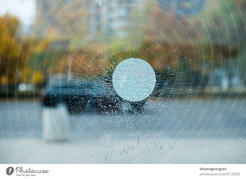 Cracked glass and city background Design Mirror Nature Town Black White Force Insurance Destruction broken Crack & Rip & Tear shattered window Hole Shatter