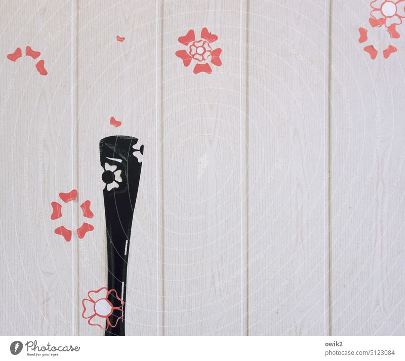 Artificial pollination Wooden wall Detail Thrifty Sparse Hazy Abstract Colour photo Interior shot Label Black Red Simple Blossom Artificial light Deserted