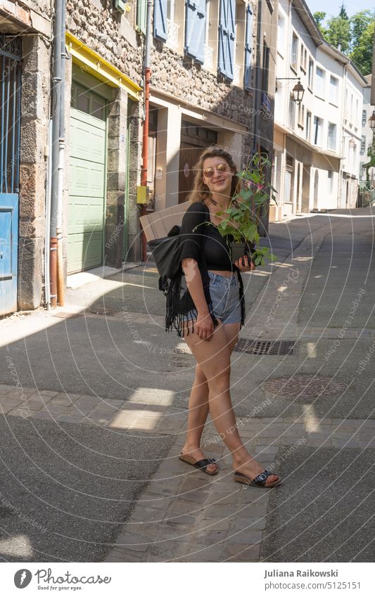 young tourist in south of france in summer Jeans Stand Feminine Cool (slang) Woman Youth (Young adults) Young woman 18 - 30 years Day Exterior shot Serene