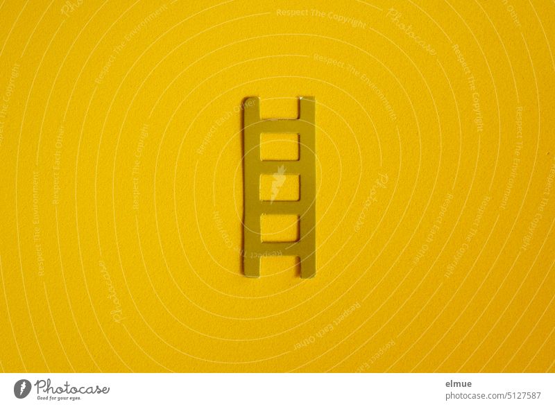 cardboard cut out yellow ladder on yellow background Ladder Yellow Handicraft symbol of luck career ladder New Year's wish ascent Upward Blog Career Colour
