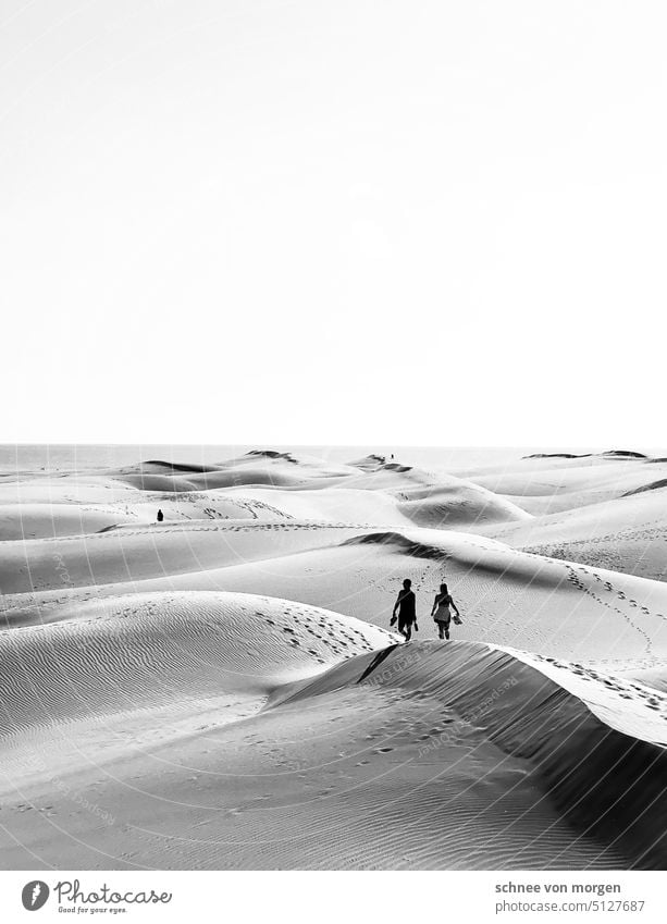 People on dunes in desert. And where is the desert wind? Human being Desert Sand Vacation & Travel Exterior shot Nature Wanderlust Adventure Far-off places