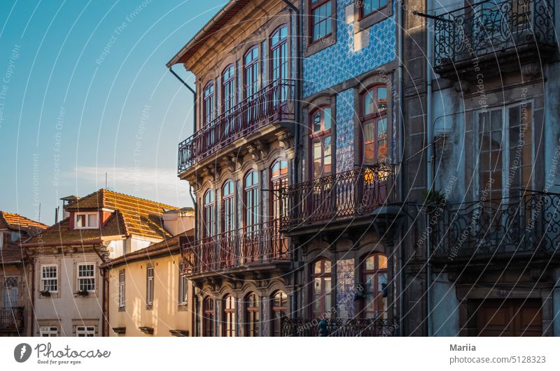 Ancient facades of houses, streets of the city of Porto Decoration history Stone Attraction Culture Vintage Places Building urban Europe Cityscape Portugal