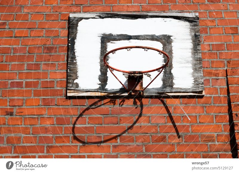 The basket hangs a little higher again Basketball Basketball basket Old Weathered rudimentary Rudiment Sports Leisure and hobbies Outdoor Sports Ball sports
