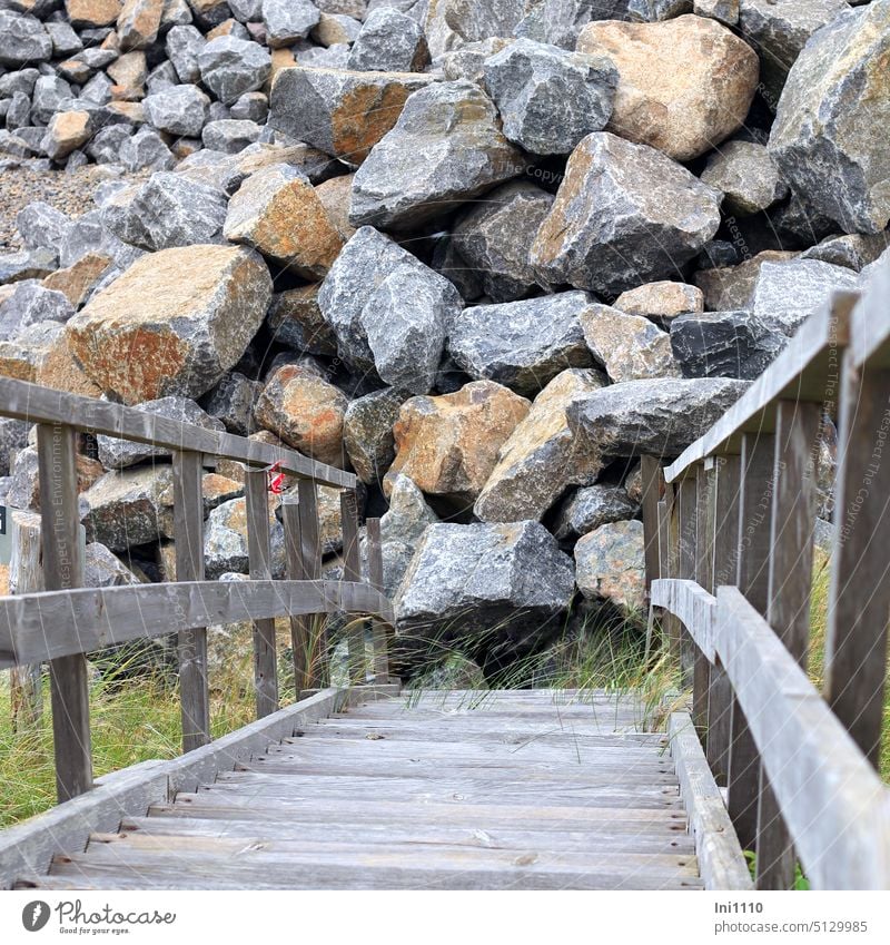 put obstacles in someone's way Island North Sea Dike coastal protection Beach labour stones wooden staircase no passage Access Passage obstructed Block stop