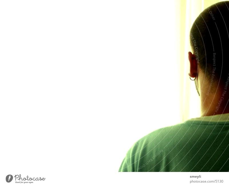 straight ahead Close-up Man Alternative Green Yellow T-shirt Back of the head Think Isolated Image Youth (Young adults) Human being Looking Head Detail