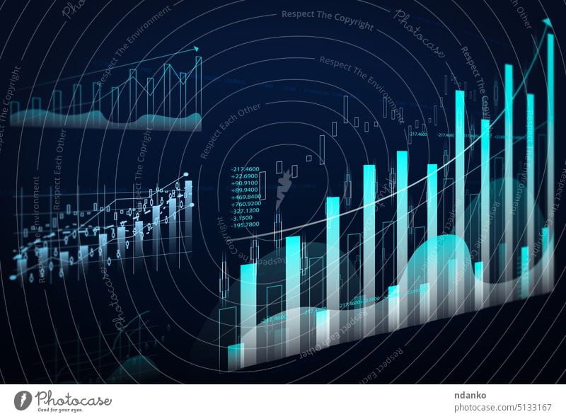 Graph with growing indicators and high growth dynamics on a blue background. High income, rising prices. business chart increase investment management market