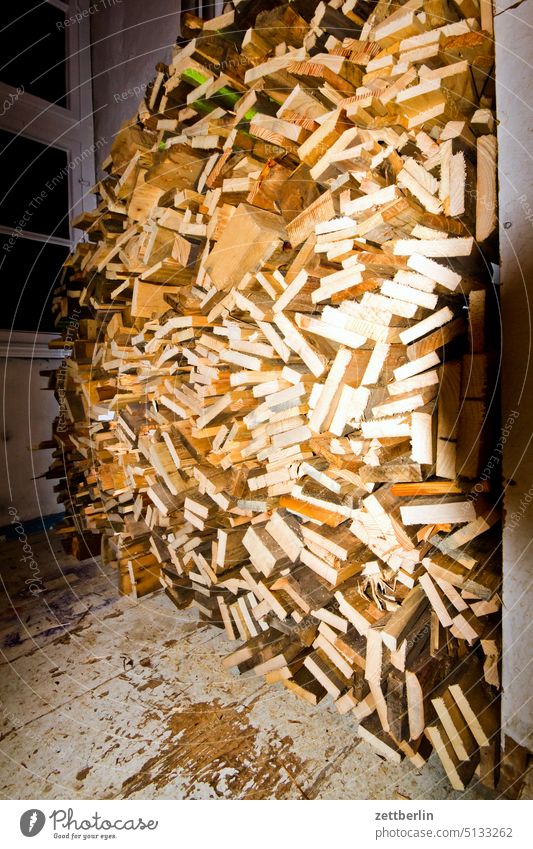 firewood Stacked up Stored Heat Heating Wood Storage Heating by stove wood heating Renewable energy alternative Energy kindling Flake Cellar