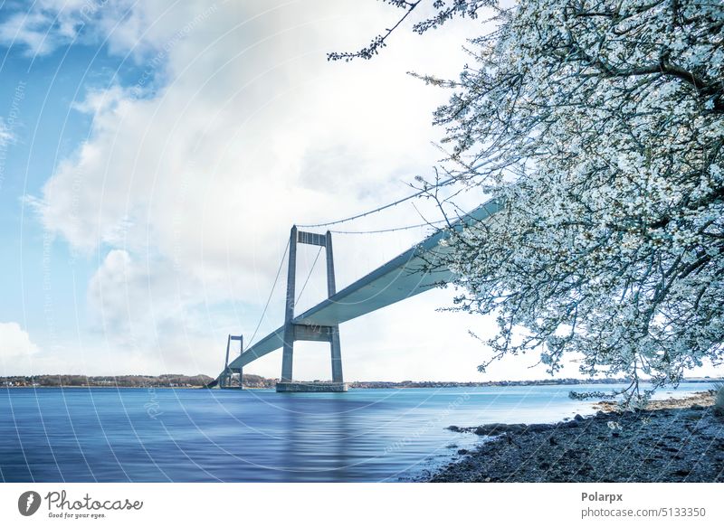 Beautiful bridge over calm waters in the springtime river perspective bay traffic area crossing dawn little horizon gate link scandinavia reflection outdoor