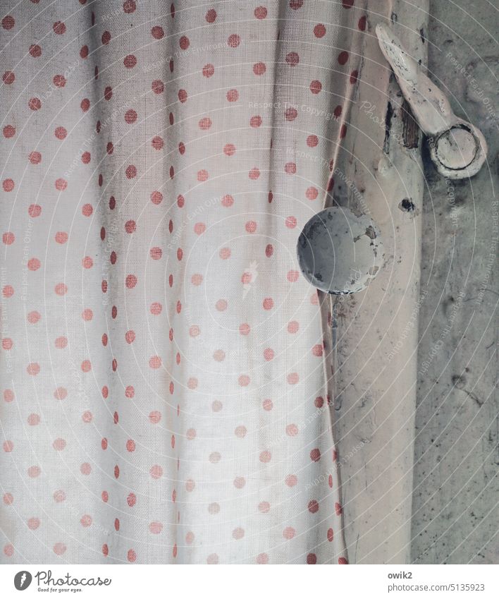 To Window Drape Spotted Old Corner Wrinkles dot pattern Folds Detail Washed out detailed view Subdued colour Colour photo Former Transience lost places Past