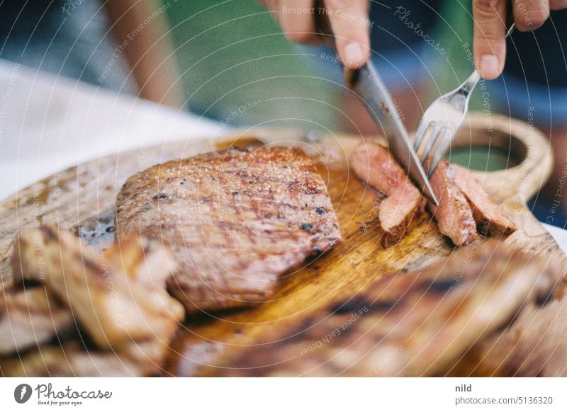 Cut the flank steak BBQ barbecue grilled meat Meat Beef Steak Food Cooking garden party Delicious Meal medium rare Grill pattern gravy bring up Summer
