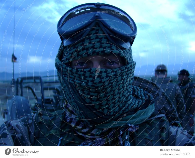Deployment in Afghanistan Military Soldier Man Adults Eyes Sky Desert Headscarf Shemag Authentic Exceptional Threat Cool (slang) Far-off places Cold Natural