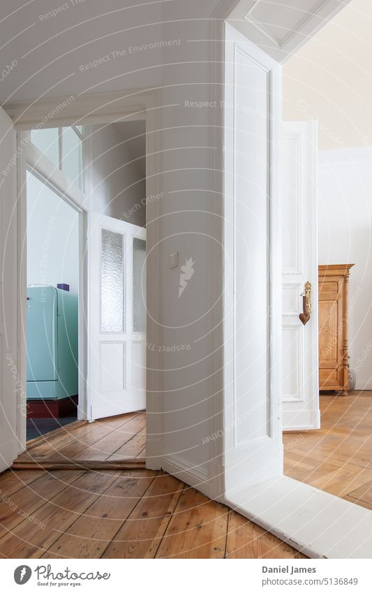 Traditional apartment interior with floorboards and doorways Flat (apartment) Interior shot White Empty moving in Minimalistic Deserted Wall (building) Room