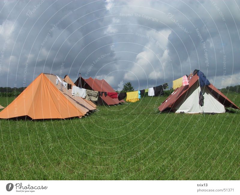 camp life Tent Clouds Clothesline Bad weather Gray Storm Camping Sky Orange sound Multicoloured Thunder and lightning Rain Storage