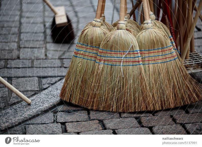 broom Broom Broomstick Living or residing Wall (building) Sweep Cleaning Dirty Bristles Farmers market Street