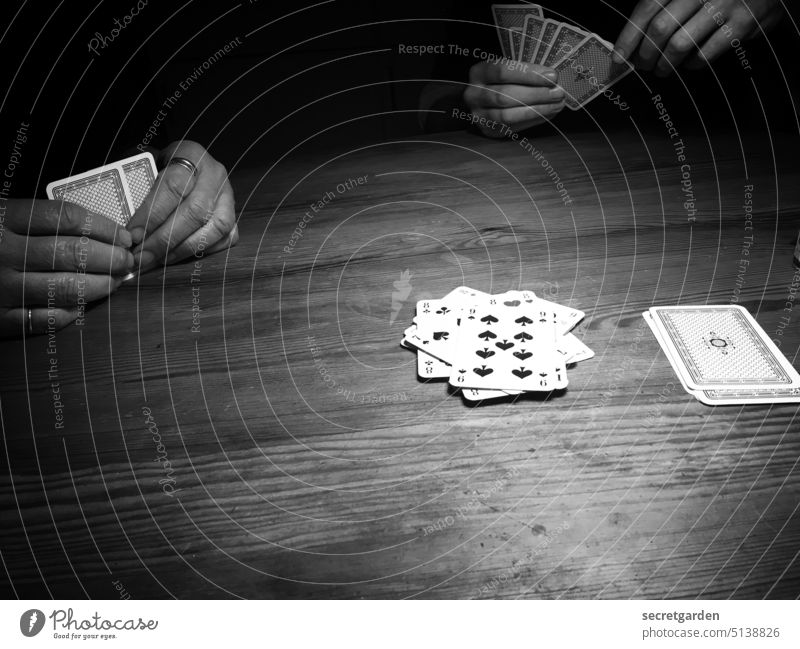 meagre Game of cards game hands Evening Friends Table Playing people Infancy Friendship Happy Lifestyle Family fun Black & white photo free time Joy at home
