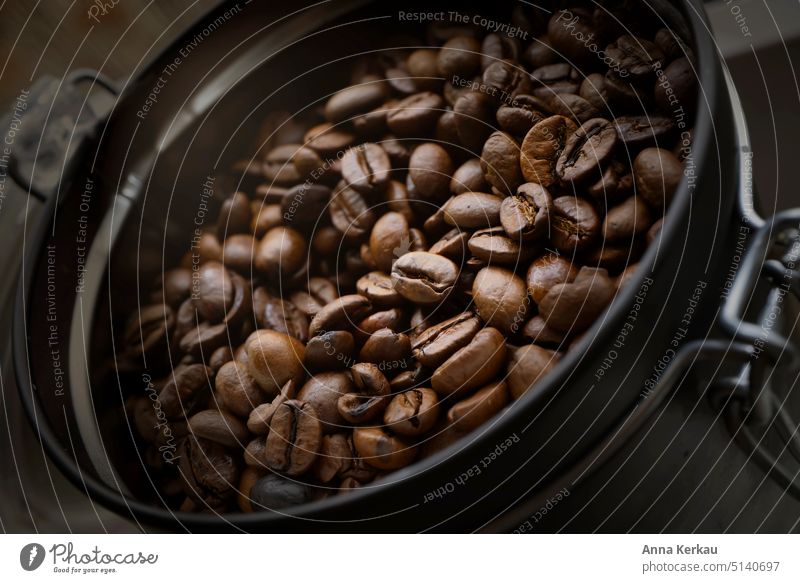 That smells maybe...close up of coffee beans in a can Coffee bean aromatic fragrant Awakener elixir of life coffee-scented coffee love Café Close-up Coffee tin