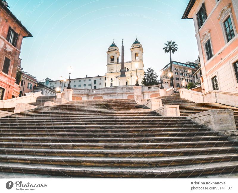 Spanish Steps in Rome, Italy. Piazza di Spagna in the morning, There are nobody of tourists. rome italy architecture church fountain landmark monument spanish