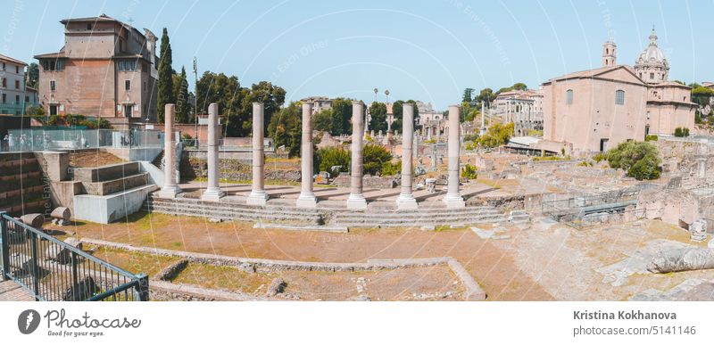 2 July 2018, Rome, Italy. Panorama of Roman Forum. Ruins from ancient empire buildings. rome roman forum travel italy architecture europe european history old