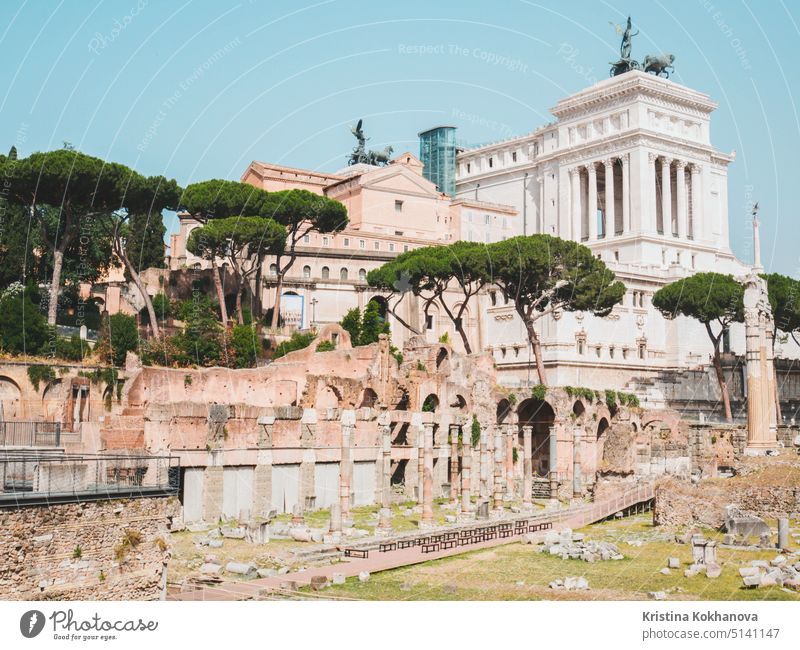 Image of Roman Forum in Rome, Italy. Ruins from ancient empire buildings. rome roman forum travel italy architecture europe european history old column antique
