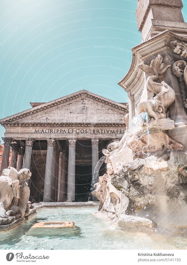 Pantheon basilica in centre of Rome, Italy. View behind from fountain. pantheon rome history ancient architecture building church europe famous italy monument