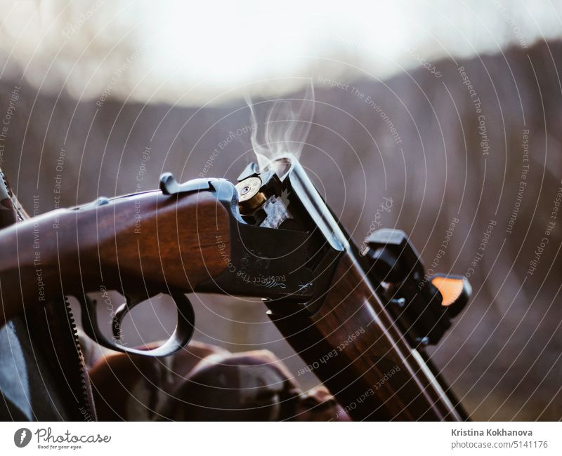 Shotgun shells and shot on black background. Loaded with bullets hunter rifle. 12 activity aim ammunition barrel cartridge danger equipment fire firearm