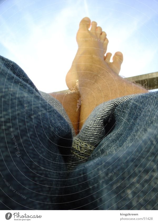 Relax Feet up Relaxation Vacation & Travel Calm Roll up Men's leg Sun Jeans Sky Blue Hair and hairstyles
