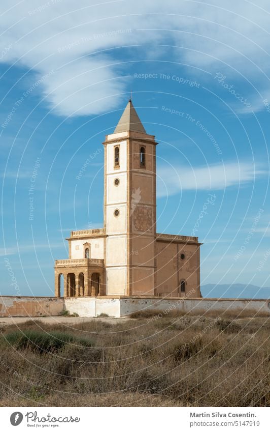 Church of La Almadraba de Monteleva or Church of Las Salinas in Cabo de Gata Park in Almeria, Spain. 19th century adventure almadraba de monteleva almeria