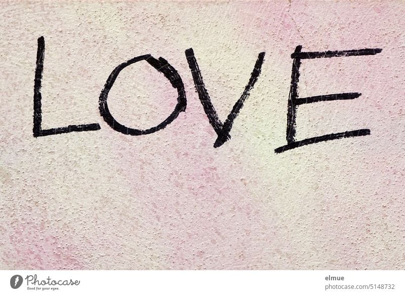 color reduced I LOVE is written in black block letters on a pale pink wall / spring feelings Love Display of affection Graffiti Wall (building) house wall
