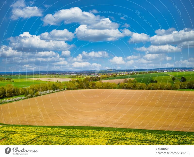 Drone shot from farmland in Hesse hesse germany drone view spring natural growth drone landscape photo from above aerial view drone shot farming meadow green
