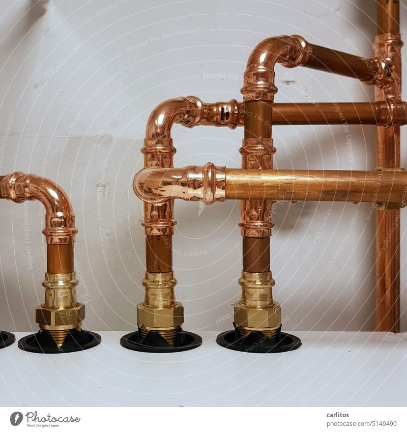 Copper pipes on heat pump | Only a genius masters chaos conduit copper pipe energy revolution heat generation Ecological Sustainability Climate protection