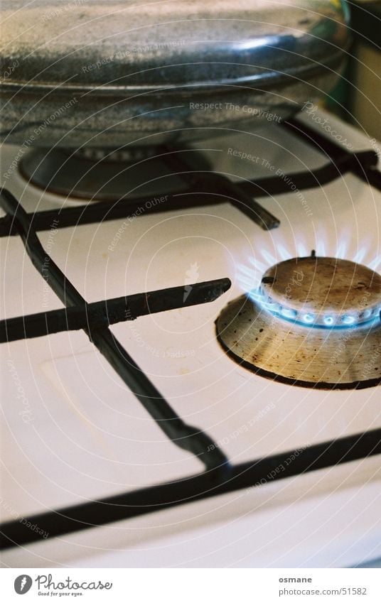 gas stove Stove & Oven Hot water bag Grating White Cold Cooking Kitchen Physics Flame Blue Metal Blaze Old Gas Warmth